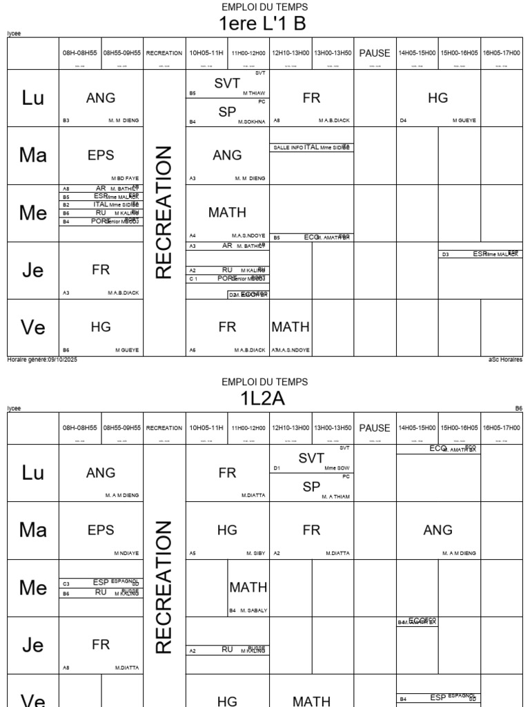 Emploi du Temps Lycée 2025 | PDF