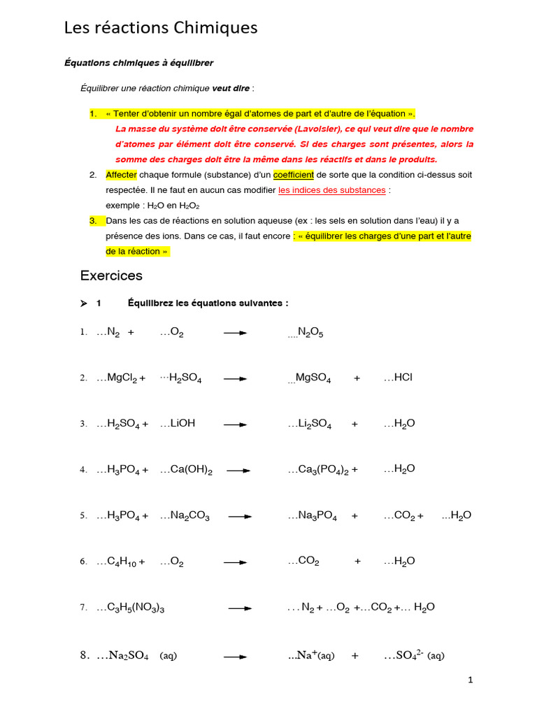 Équilibrage des Réactions Chimiques | PDF