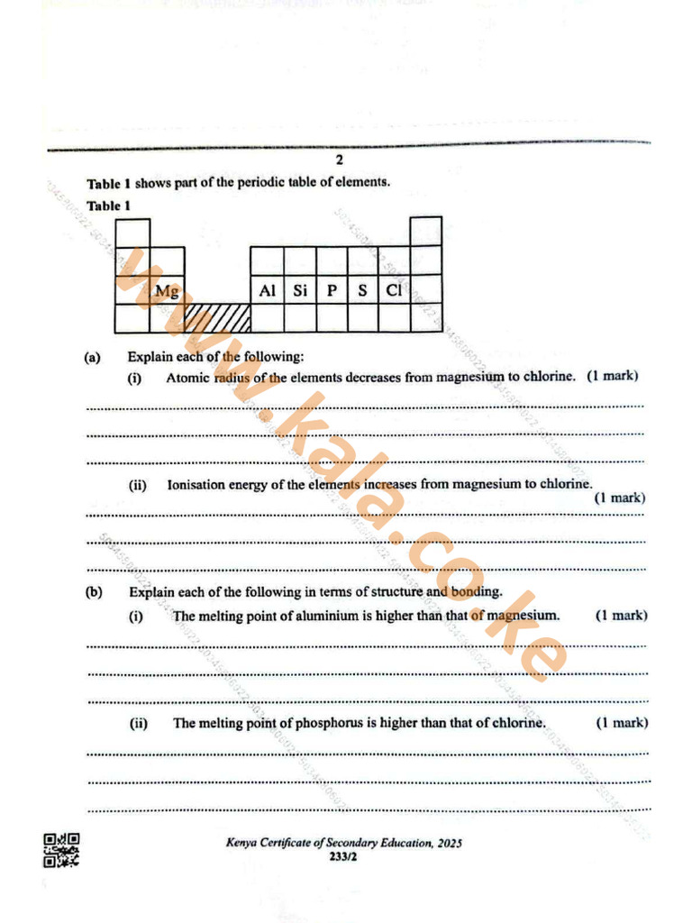 Kcse 2025 Chemistry Paper 2 Question Paper | PDF