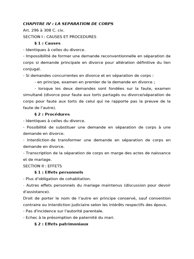 Séparation de corps : causes et effets | PDF | Divorce | Institutions ...
