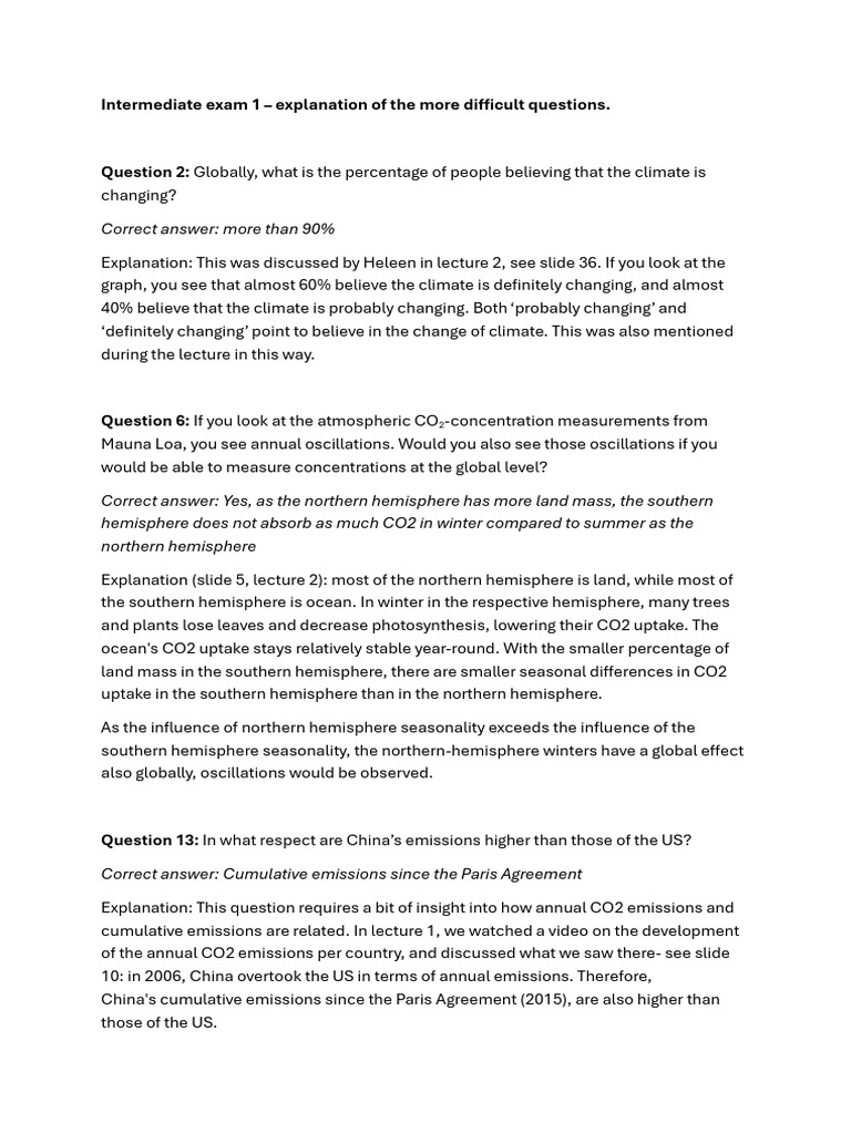 Climate Change Exam Question Explanations | PDF | Climate Change ...