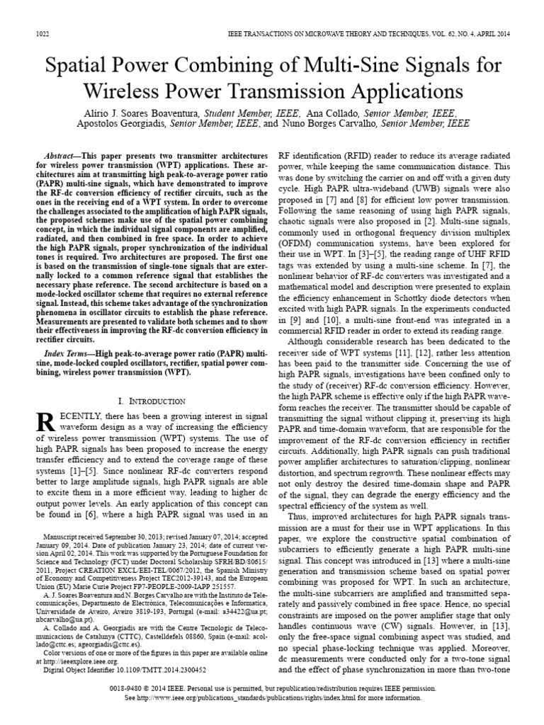 Spatial Power Combining of Multi-Sine Signals for Wireless Power ...