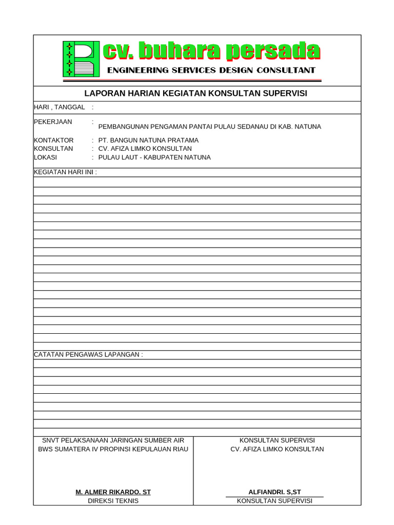 Form Lap Harian Supervisi | PDF