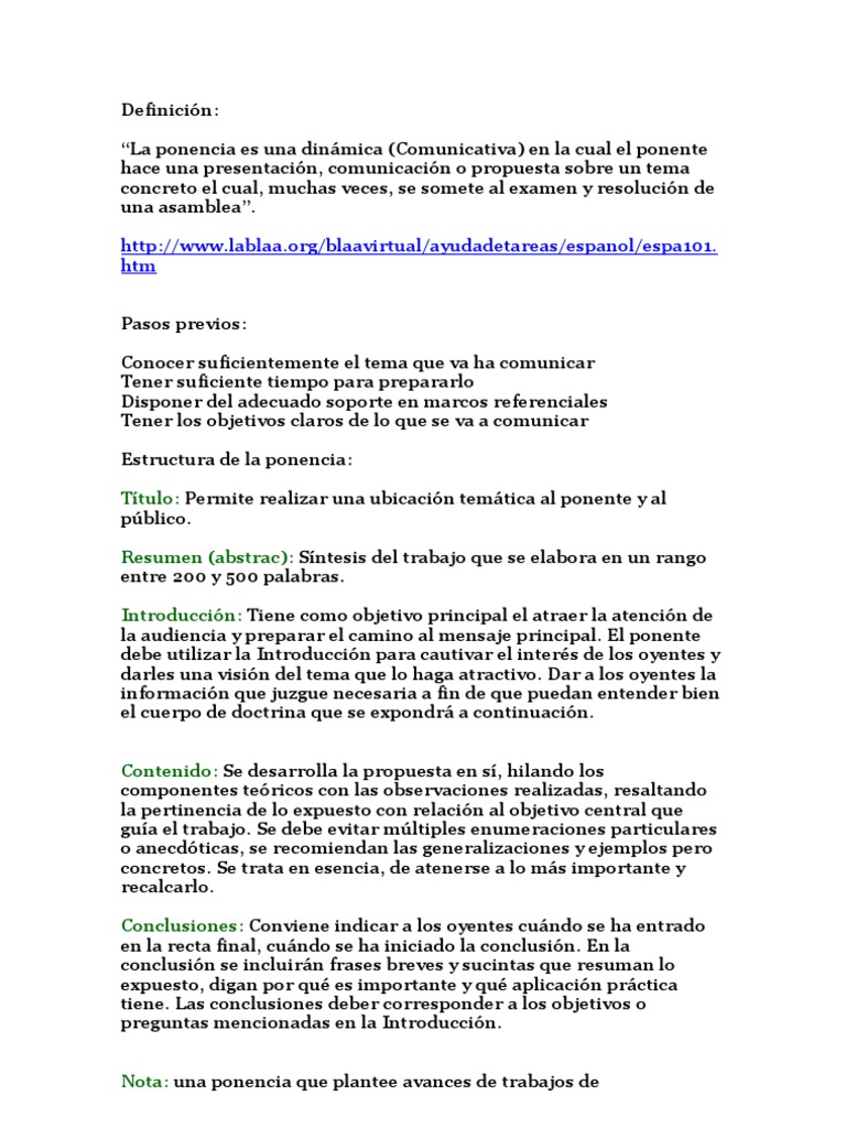 Estructura y Objetivos de una Ponencia | PDF