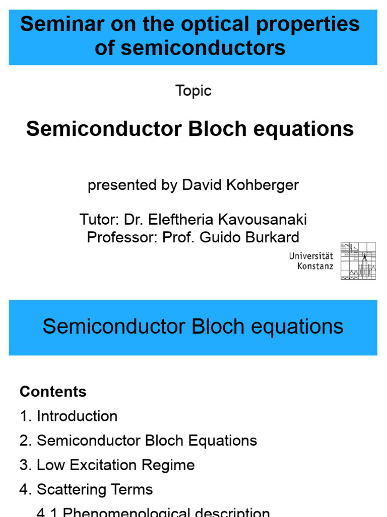 Semiconductor Bloch Equations Overview | PDF | Phonon | Scattering