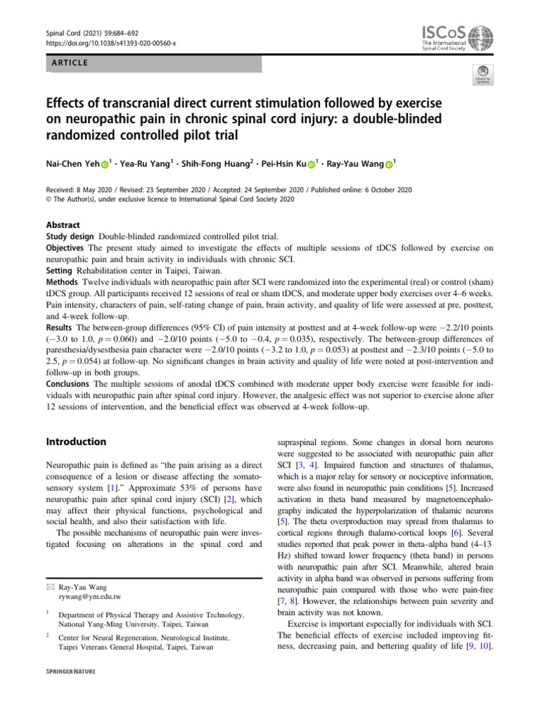 tDCS and Exercise for Neuropathic Pain | PDF | Pain ...