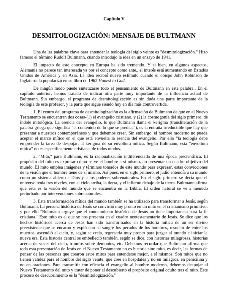 Desmitologización en la Teología de Bultmann | PDF | Jesús | Dios