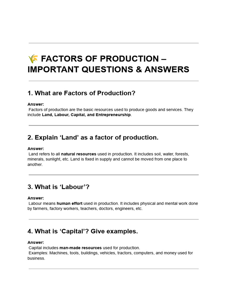Factors of Production Explained: Key Q&A | PDF | Factors Of Production ...