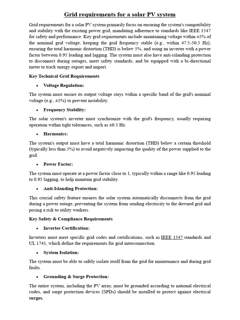 Grid Requireent of PV System | PDF | Electrical Grid | Power Inverter