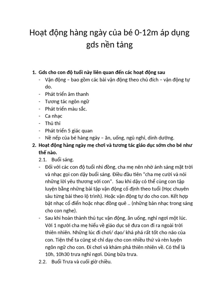 Ho T Đ NG Thư NG Ngày C A Bé 0-12 Tháng | PDF