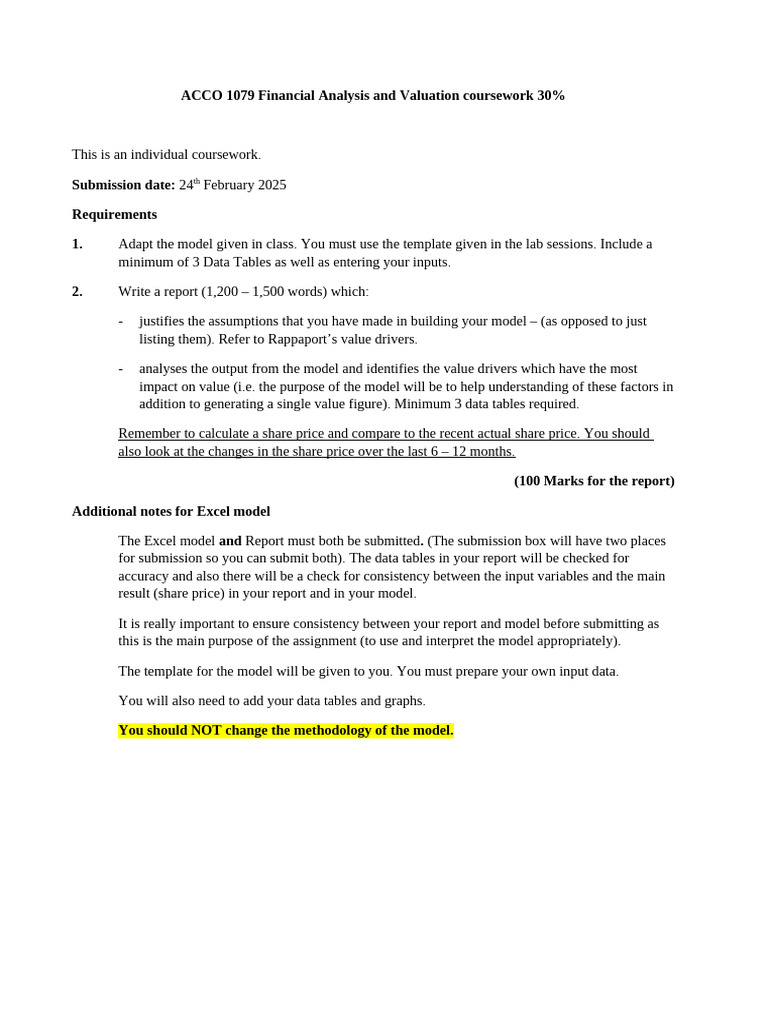 Financial Analysis & Valuation Coursework | PDF | Data | Sensitivity ...