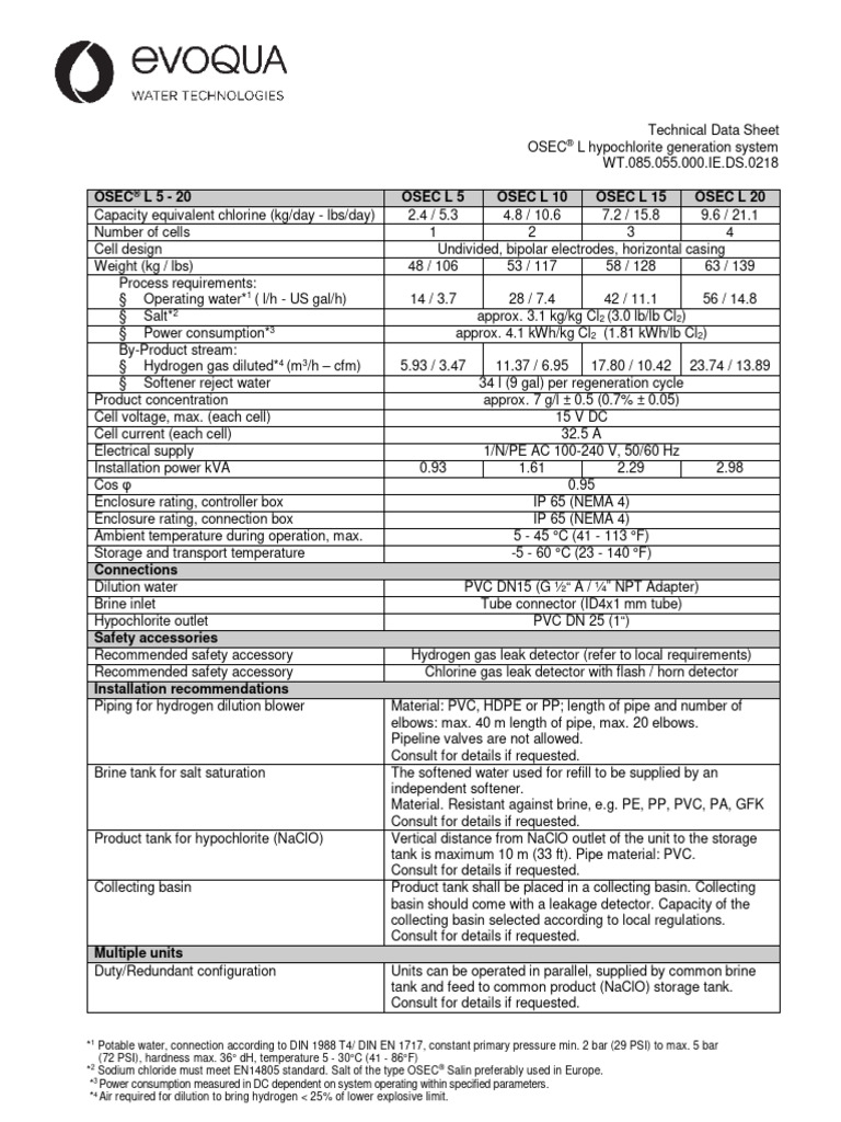 OSEC® L Hypochlorite Generation System | PDF | Pipe (Fluid Conveyance ...
