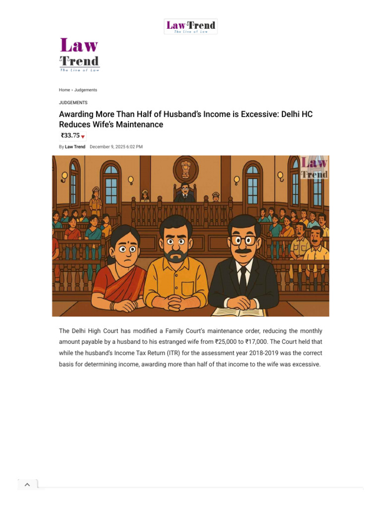 Awarding More Than Half of Husband's Income Is Excessive - Delhi HC ...
