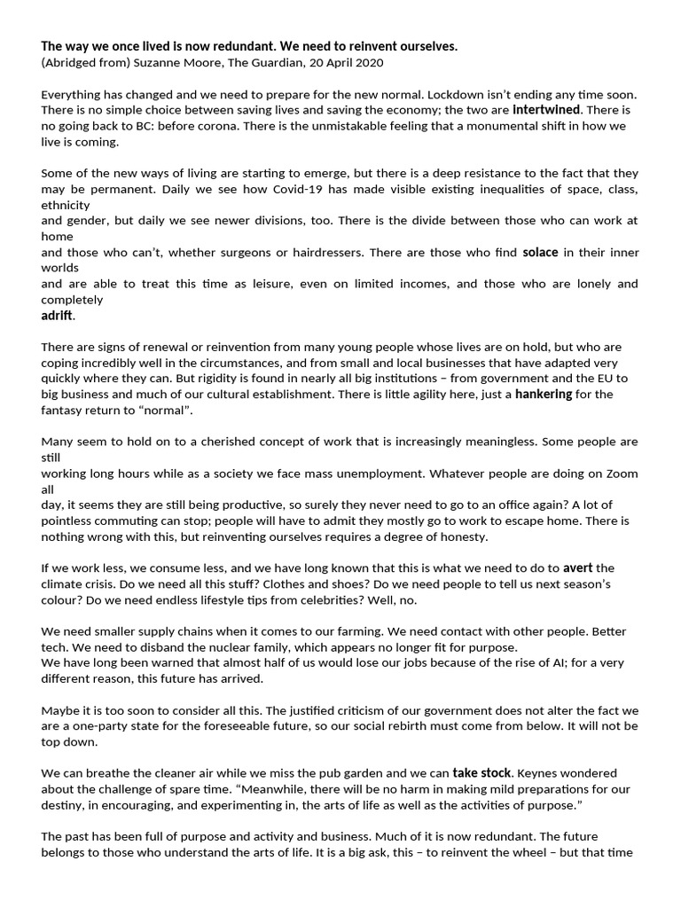 CE The Way We Once Lived Is Now Redundant | PDF