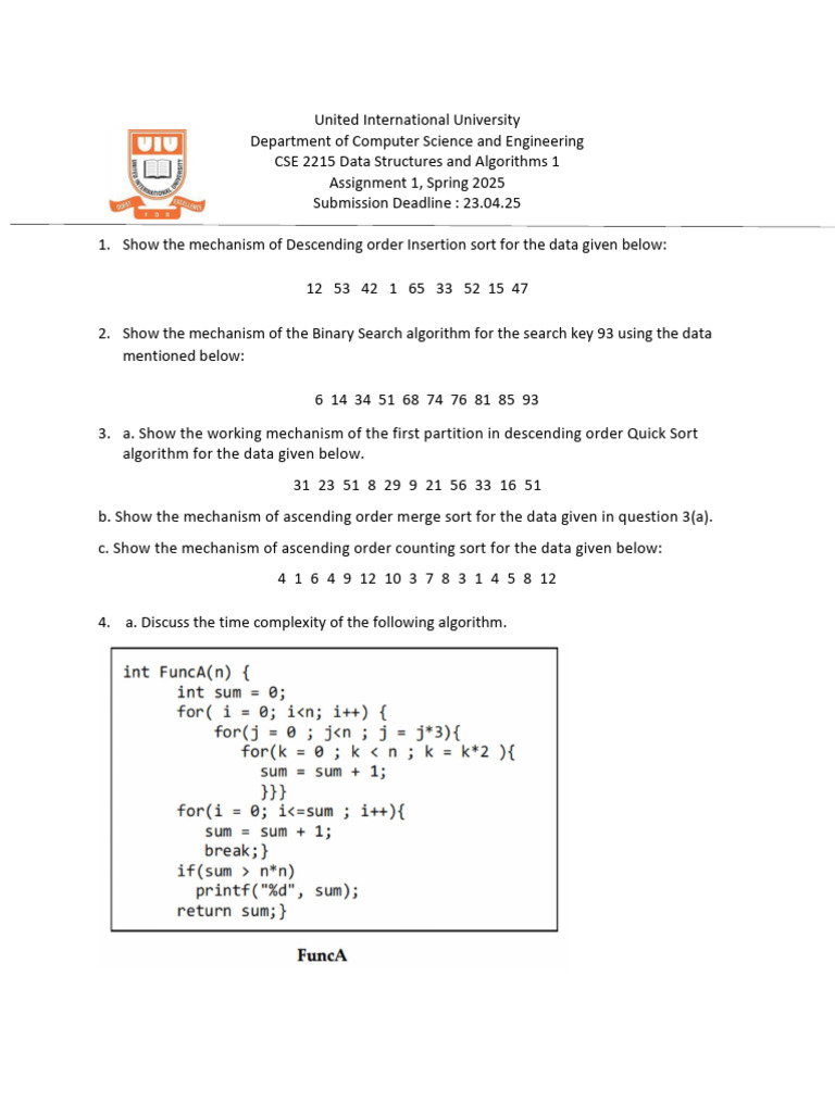 Data Structures and Algorithms Assignment 1 | PDF