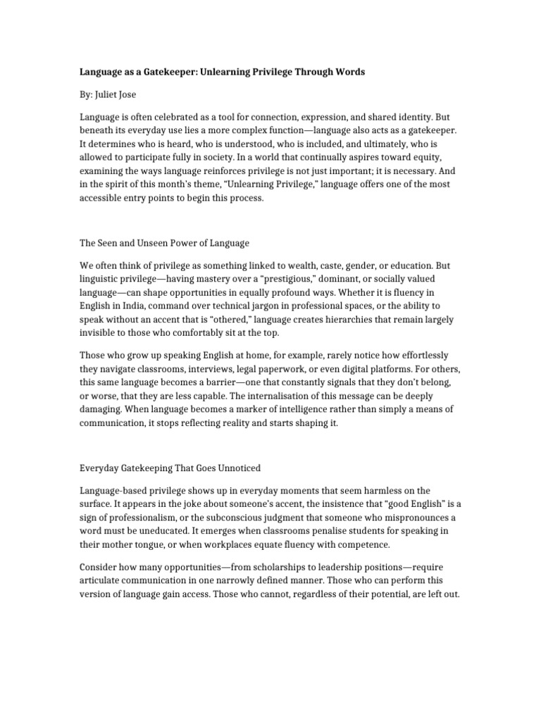 Unlearning Linguistic Privilege | PDF | English Language | Accent ...