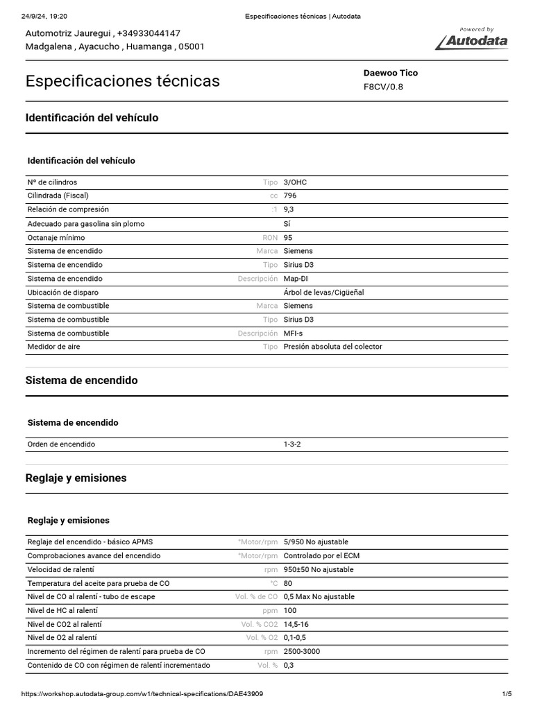 F8CV Especificaciones Técnicas - Autodata | PDF | Transmisión ...