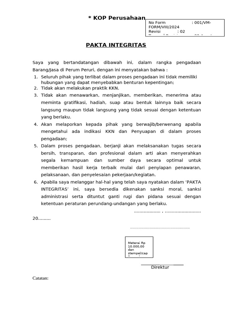2024 - Format Dokumen Pendaftaran Eproc (Pakta Integritas, Surat Kuasa ...