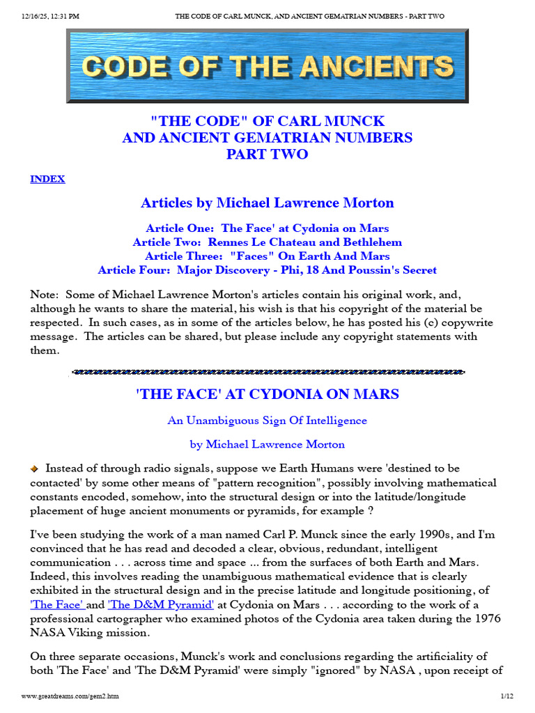 The Code of Carl Munck, and Ancient Gematrian Numbers - Part Two | PDF ...