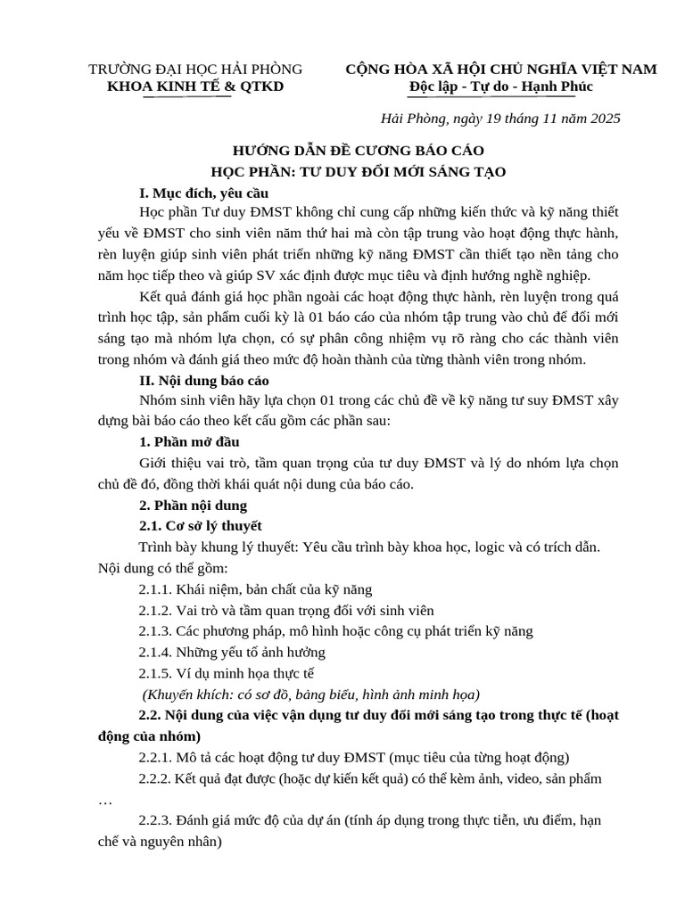 De Cuong Bao Cao HP Tu Duy DMST | PDF
