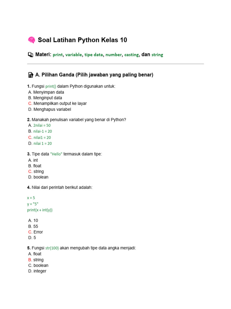 ? Soal Latihan Python Kelas 10 | PDF