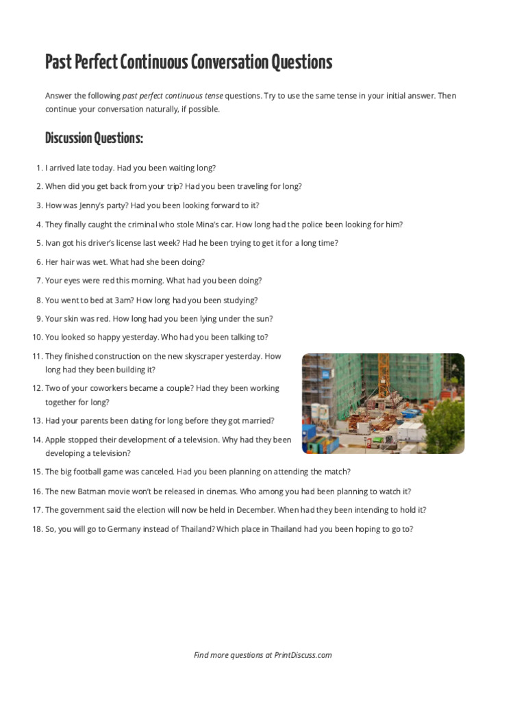 Past Perfect Continuous Tense Questions | PDF