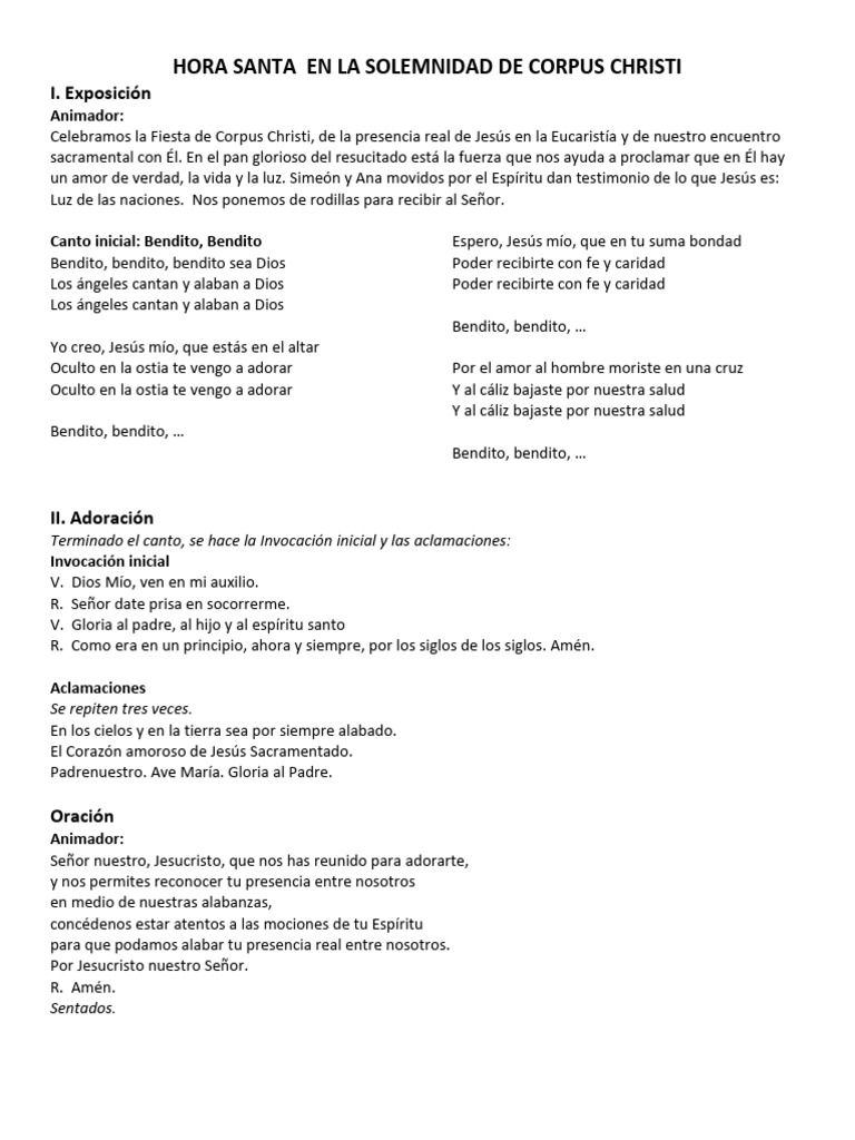 Hora Santa en La Solemnidad de Corpus Christi | PDF | eucaristía ...