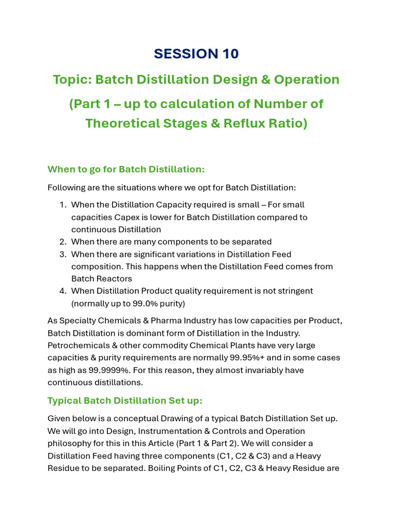 Batch Distillation Design & Operation | PDF | Distillation | Chemical ...