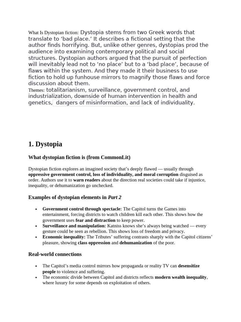 Understanding Dystopian Fiction Themes | PDF | The Hunger Games | Dystopia