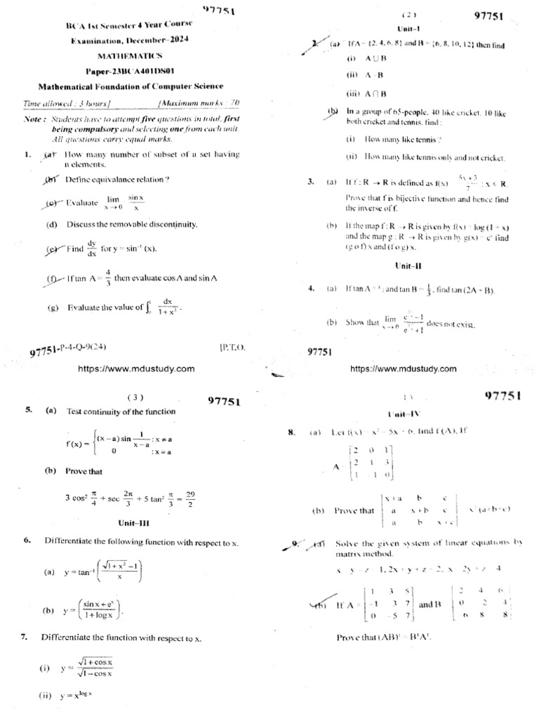 Bca 1 Sem Mathematics Mathematical Foundation of Computer Science 97751 ...