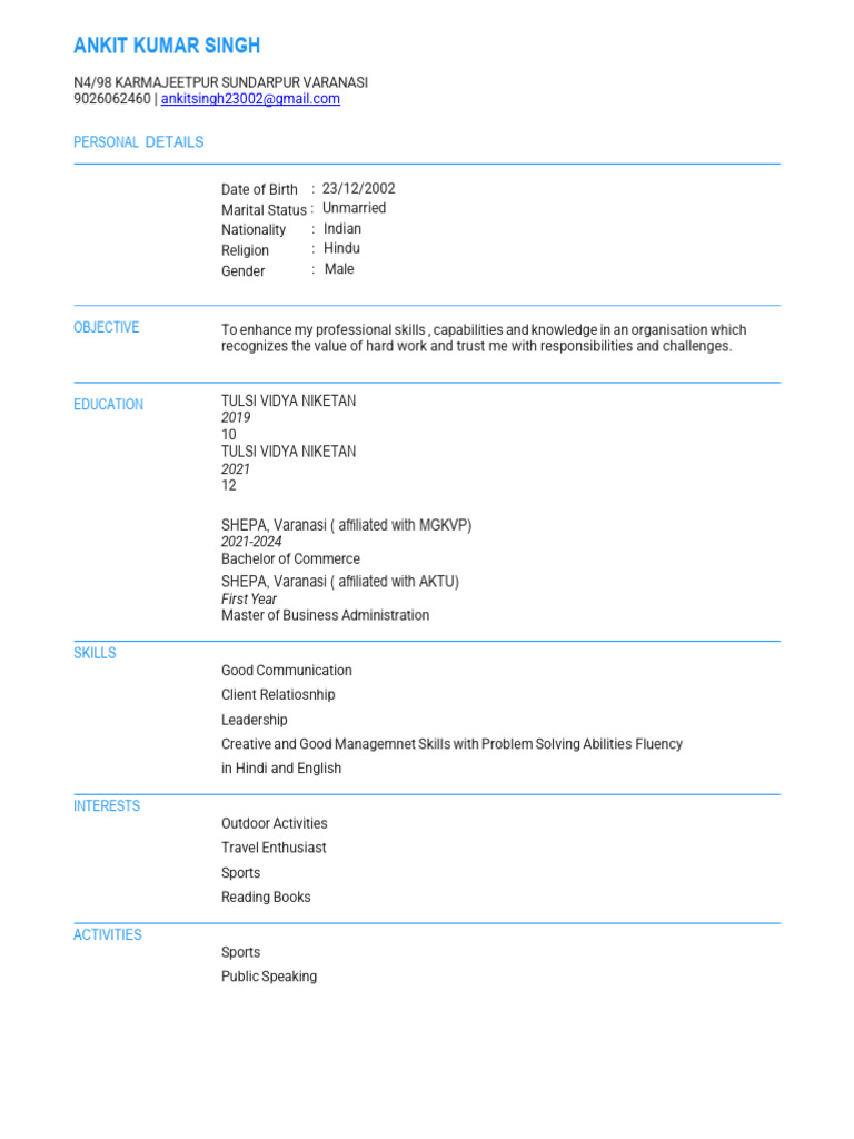 Ankit Kumar Singh - Resume Overview | PDF