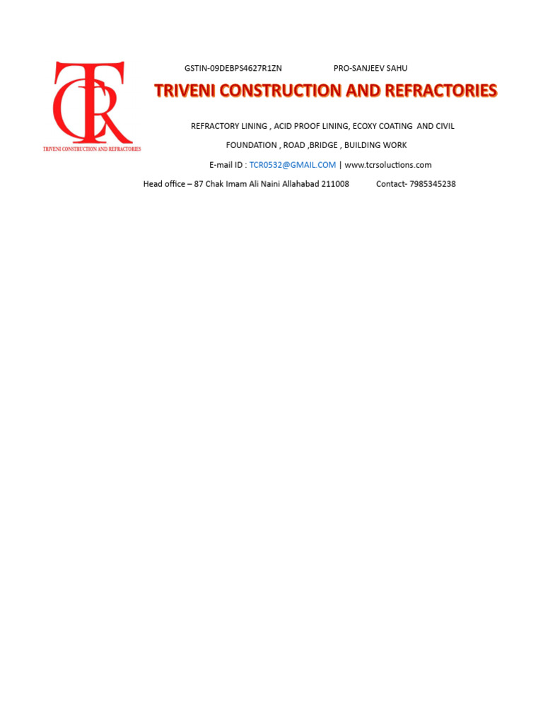 Refractory & Civil Services by TCR Solutions | PDF