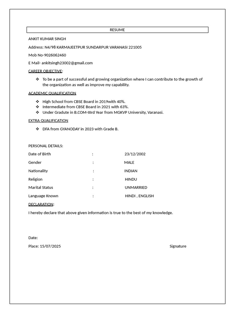 Resume of Ankit Kumar Singh | PDF