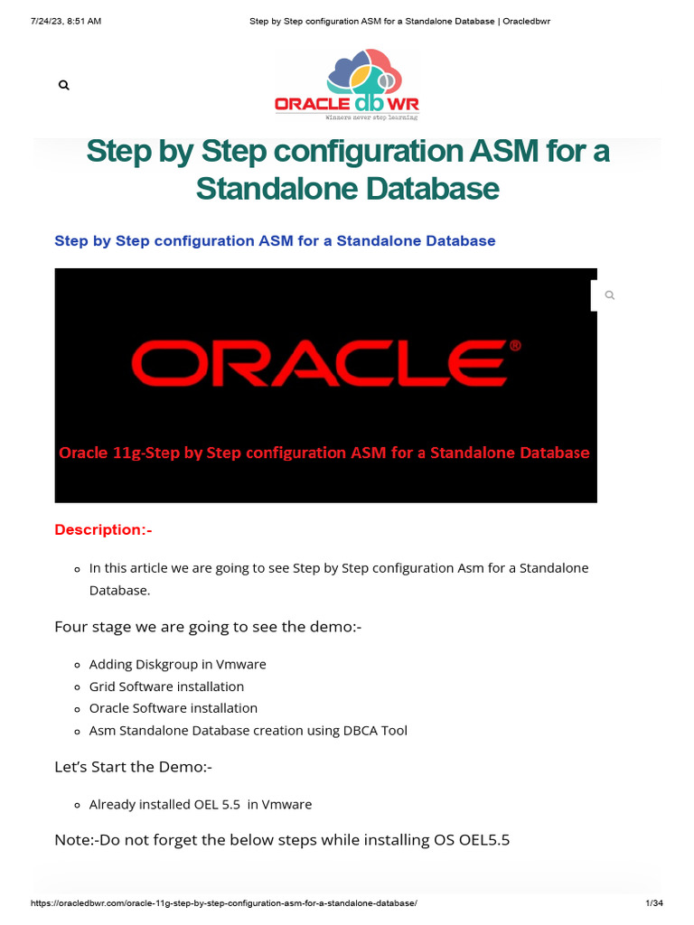 ASM Configuration for Standalone DB Guide | PDF | Databases | Booting