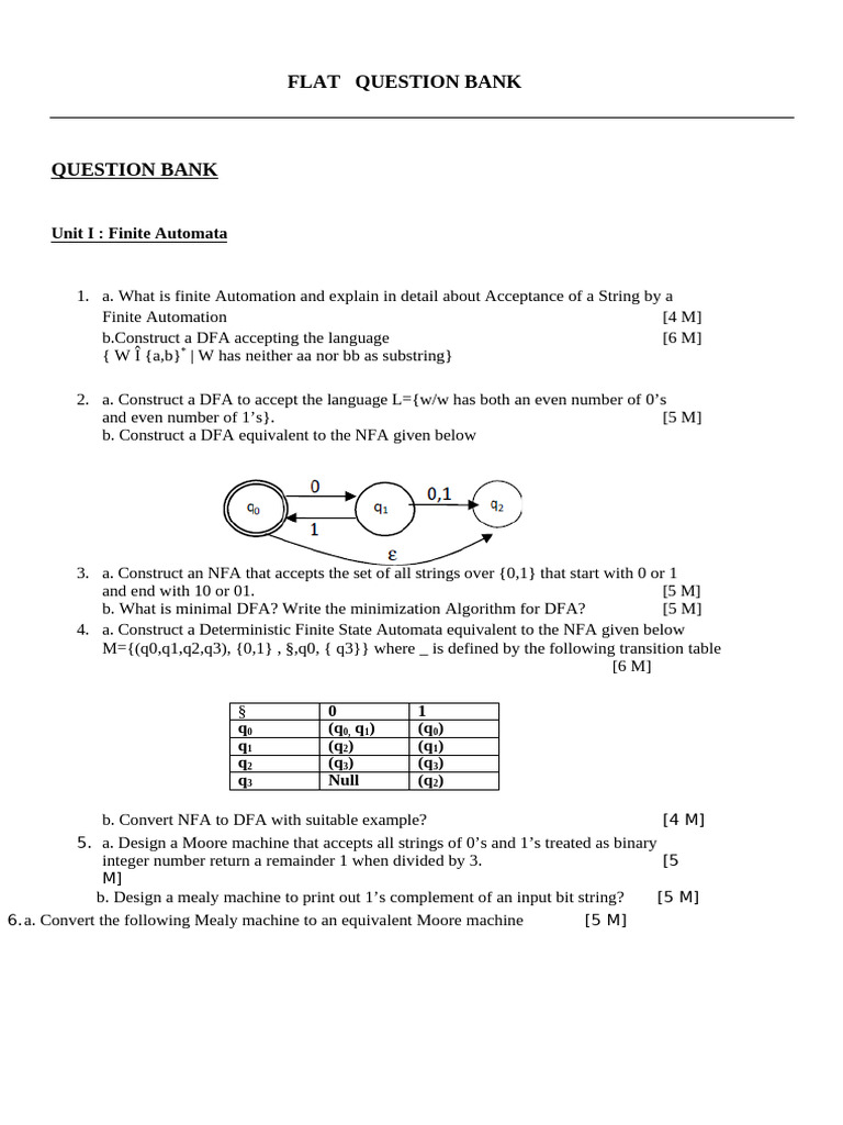 FLAT QUESTION BANK | PDF | Theory Of Computation | Mathematics