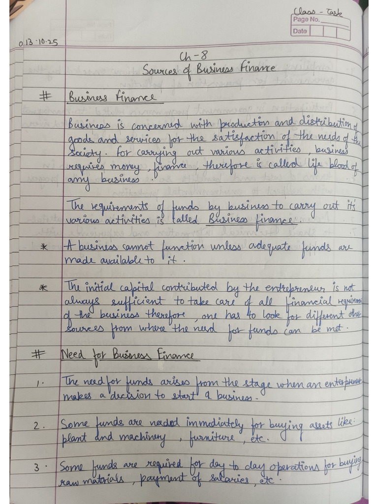 Business Studies Chapter 8 - Sources of Business Finance | PDF