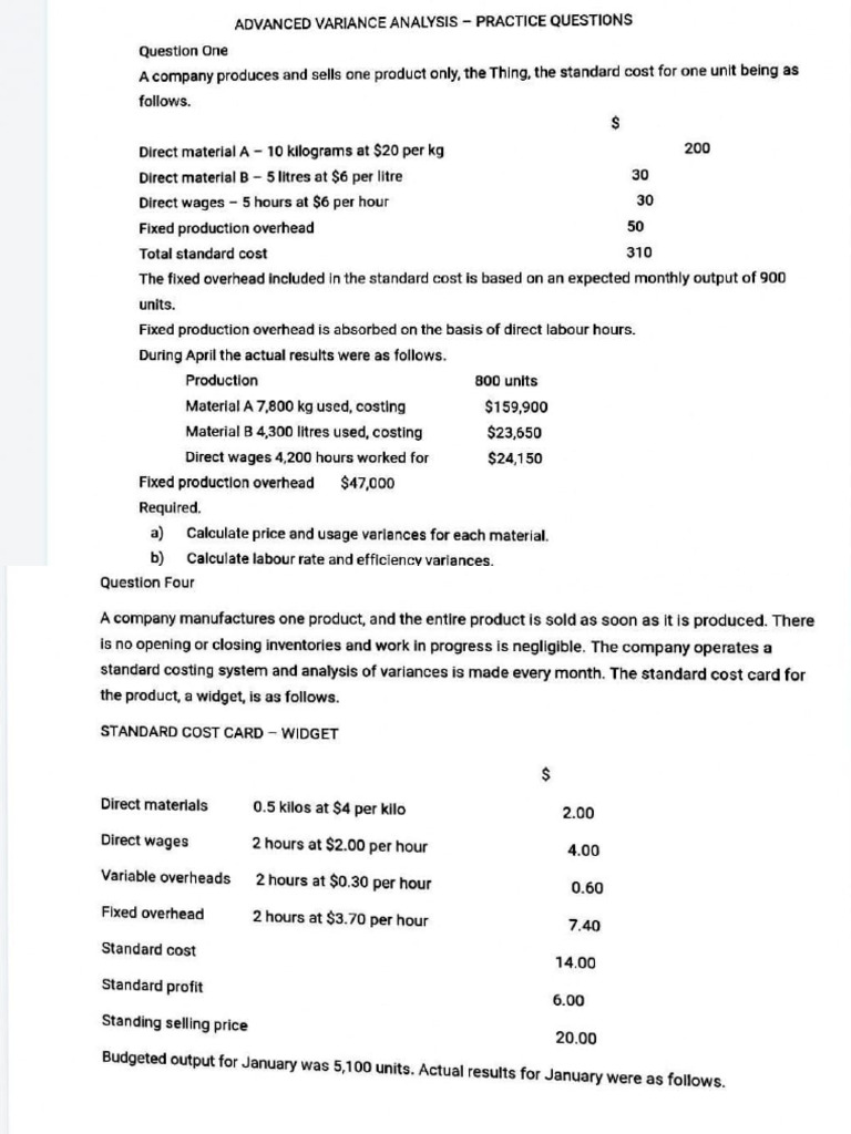 Advanced Variance Analysis Questions | PDF