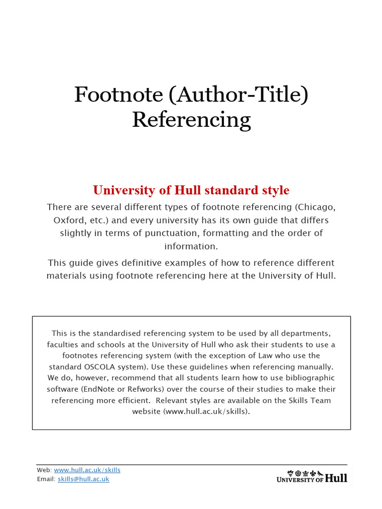University of Hull Footnote Referencing Guide | PDF | Citation ...