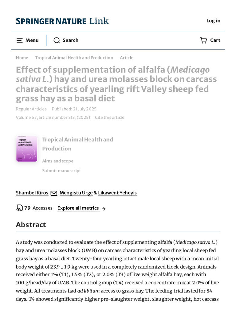 UMMB--Effect of Supplementation of Alfalfa (Medicago Sativa L.) Hay and ...