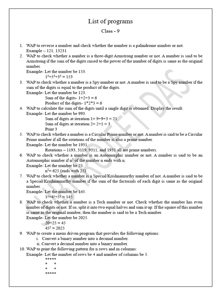 List of Programs | PDF | Numbers | Elementary Mathematics