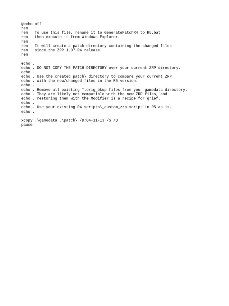 Generate ZRP R4 to R5 Patch Script | PDF