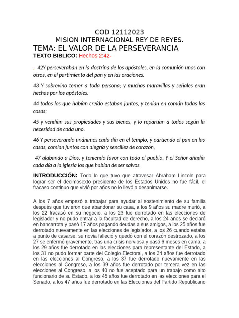 El Valor de La Perseverancia | PDF | eucaristía | Iglesia cristiana