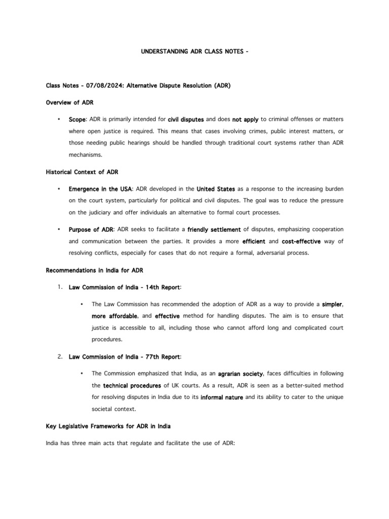 Understanding Adr Class Notes | PDF | Alternative Dispute Resolution ...