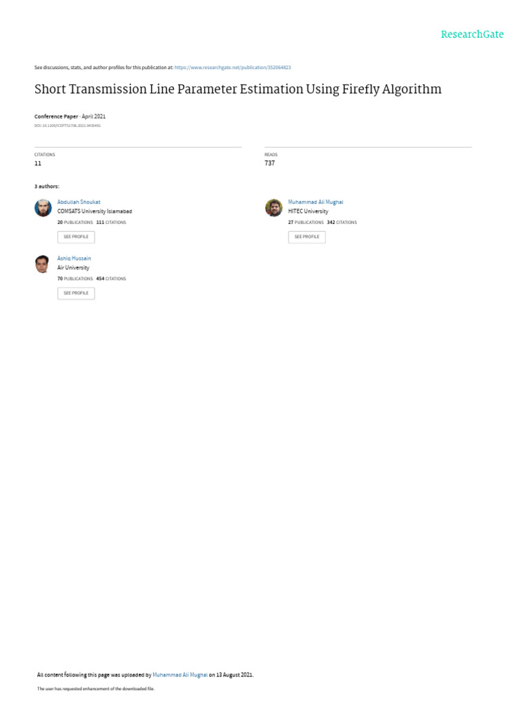 Firefly Algorithm for Line Parameter Estimation | PDF | Electric Power ...