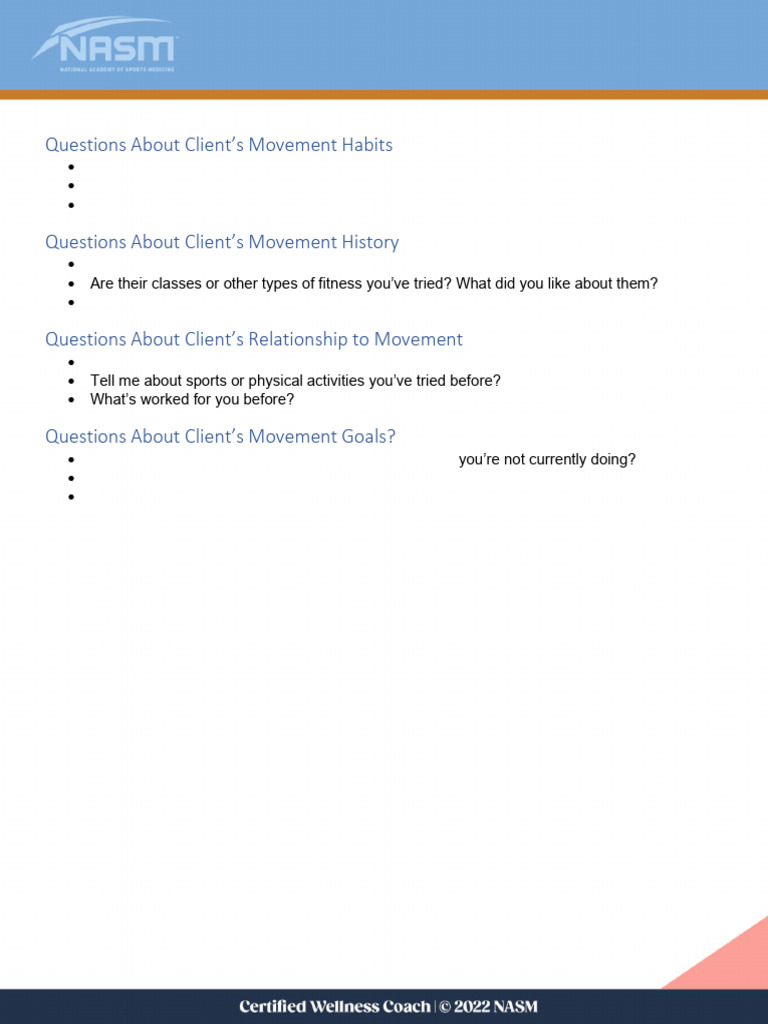 Client Movement Assessment Questions | PDF