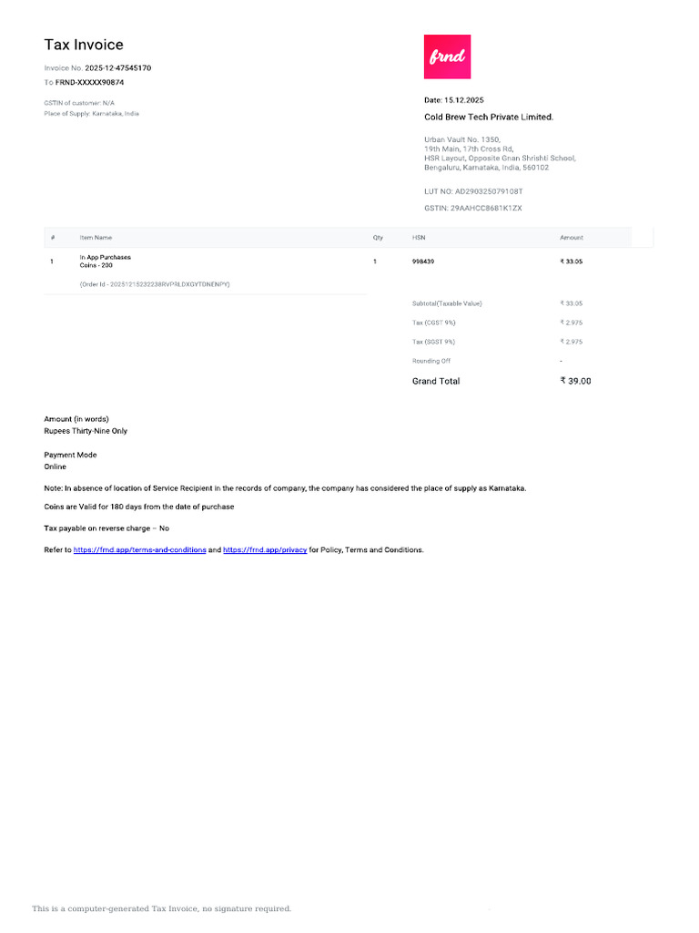 Tax Invoice - Computer Generated | PDF