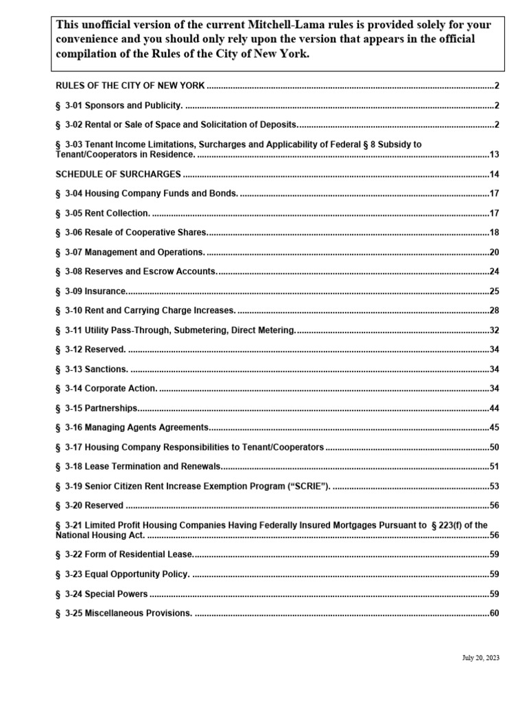 NYC Mitchell-Lama Housing Rules Guide | PDF | Leasehold Estate | Lease