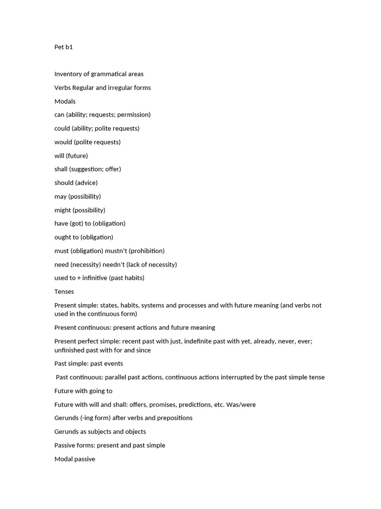Pet b1 Grammar | PDF | Verb | Adjective