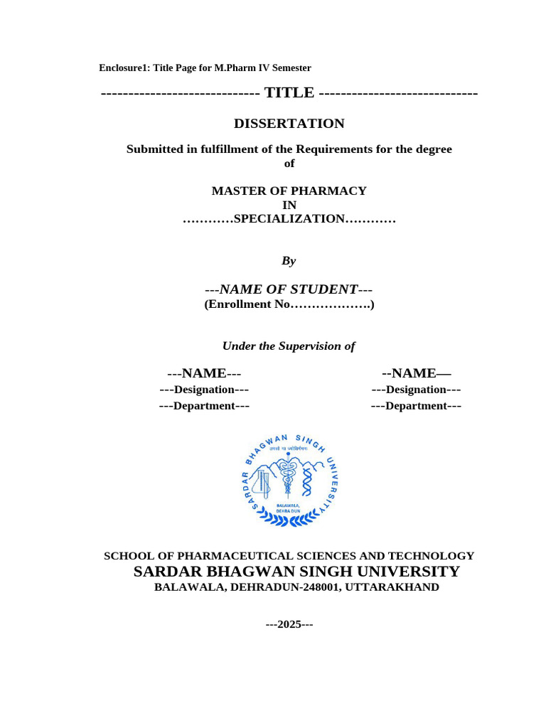 M.pharm Dissertation Templates - Fourth Sem | PDF | Thesis | Academia