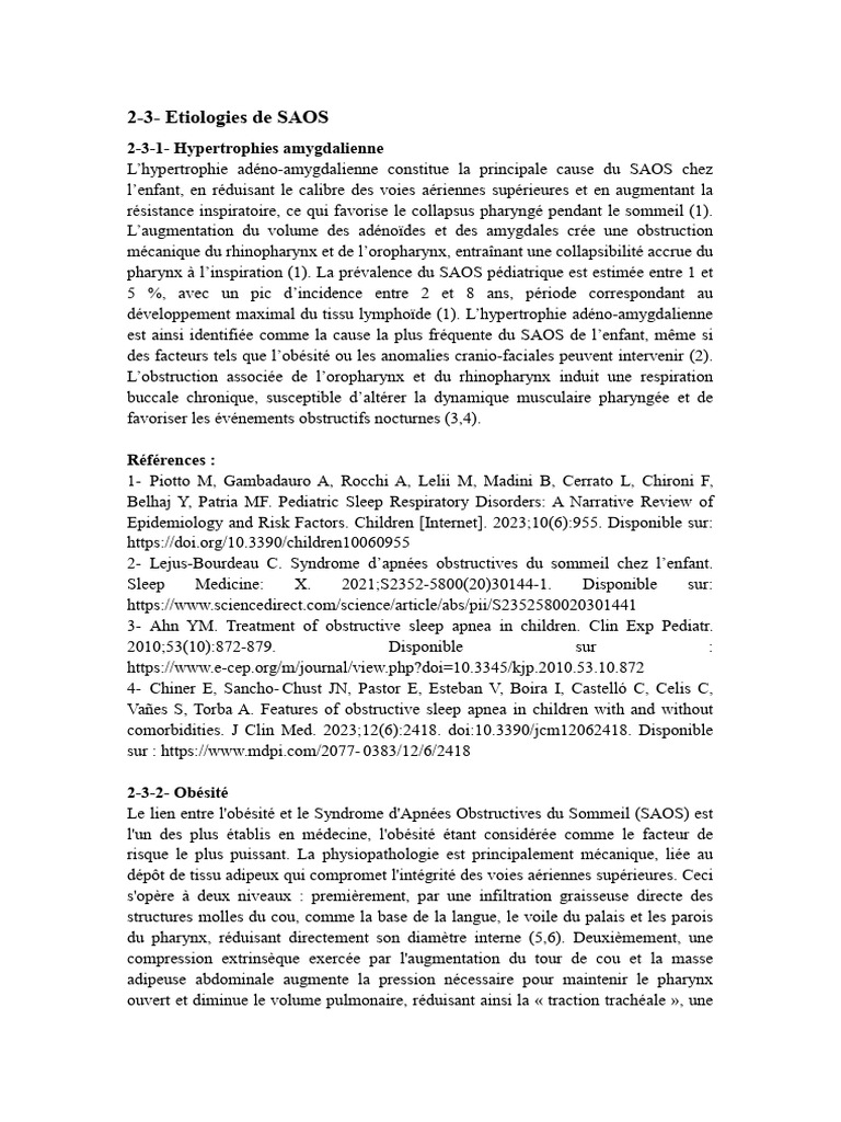 Causes du SAOS chez l'enfant | PDF | Syndrome d'apnées du sommeil ...